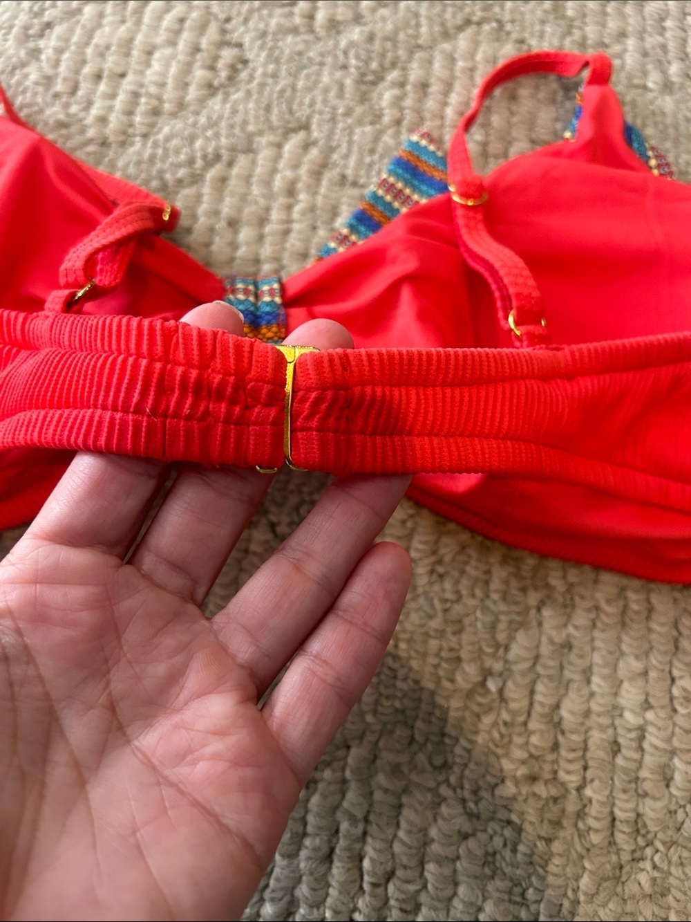 Swimsuits For All Red Tie-Front Bikini with Multicolor Trim - Picture 10 of 13